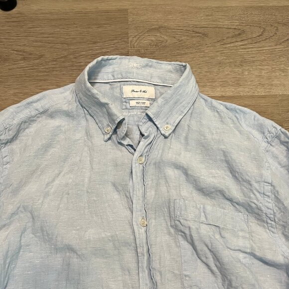 Porter & Ash 100% Linen Men's XL Long Sleeve Light Blue Button Up Shirt - Picture 3 of 6